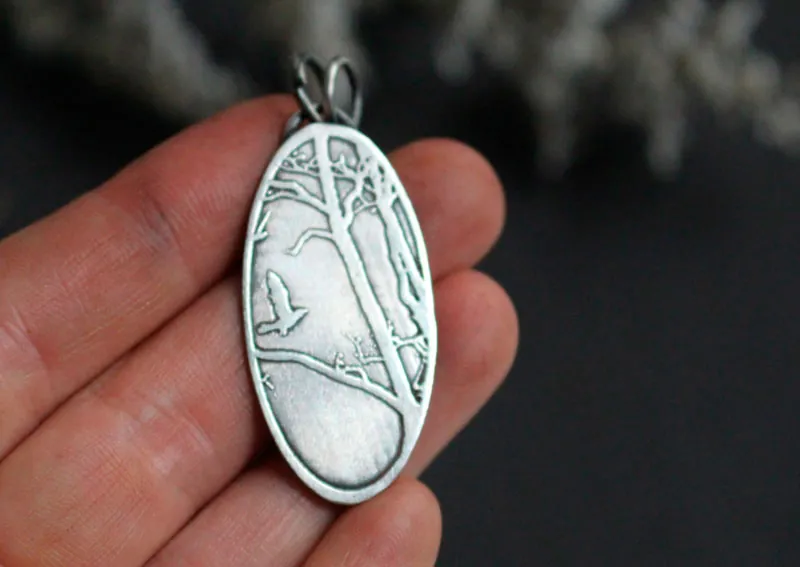 Hope, forest bird pendant in sterling silver