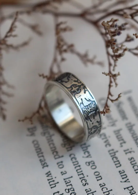 Hope and peace, dove, star, and olive branch ring in silver