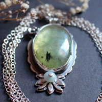 Hortense, baroque floral cameo necklace in silver, prehnite and amazonite