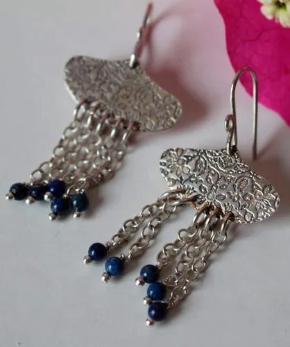 Huyana, Native American rain earrings in sterling silver and lapis lazuli