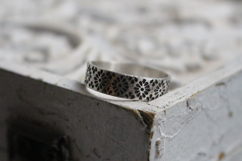 Hanabi, Japanese stylized flower ring in sterling silver