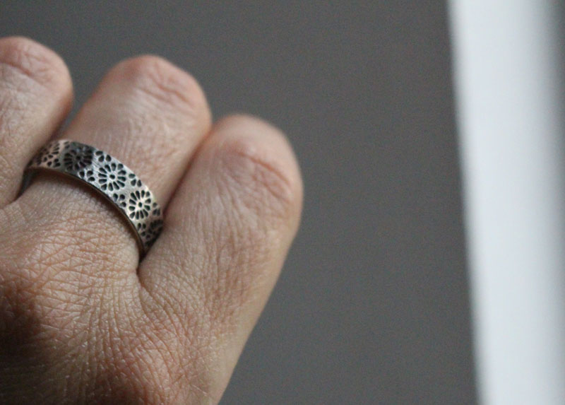 Hanabi, Japanese stylized flower ring in sterling silver