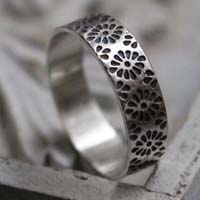 Hanabi, Japanese stylized flower ring in sterling silver