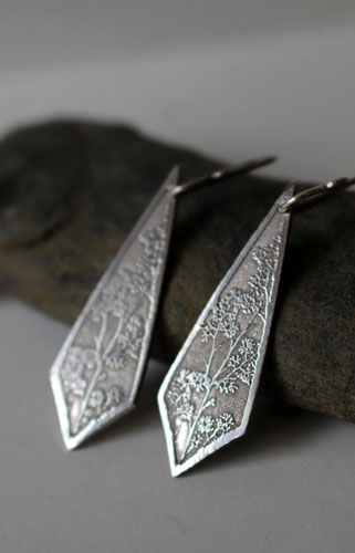 Haruna, japanese flower branch earrings in silver