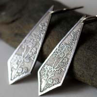 Haruna, japanese flower branch earrings in silver
