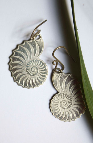 Helix, nautilus snail earrings in sterling silver