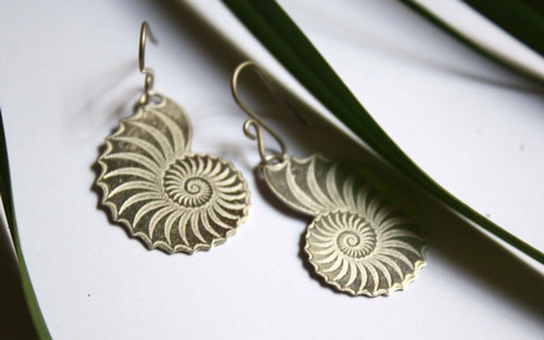 Helix, nautilus snail earrings in sterling silver