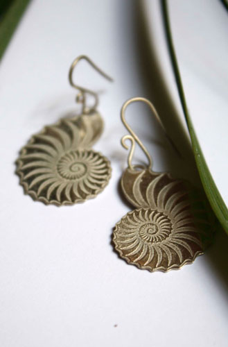 Helix, nautilus snail earrings in sterling silver