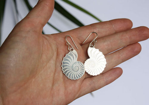 Helix, nautilus snail earrings in sterling silver