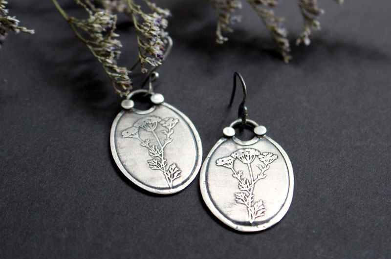 Heracleum, botanical earrings in sterling silver