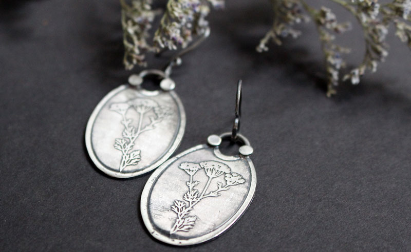 Heracleum, botanical earrings in sterling silver