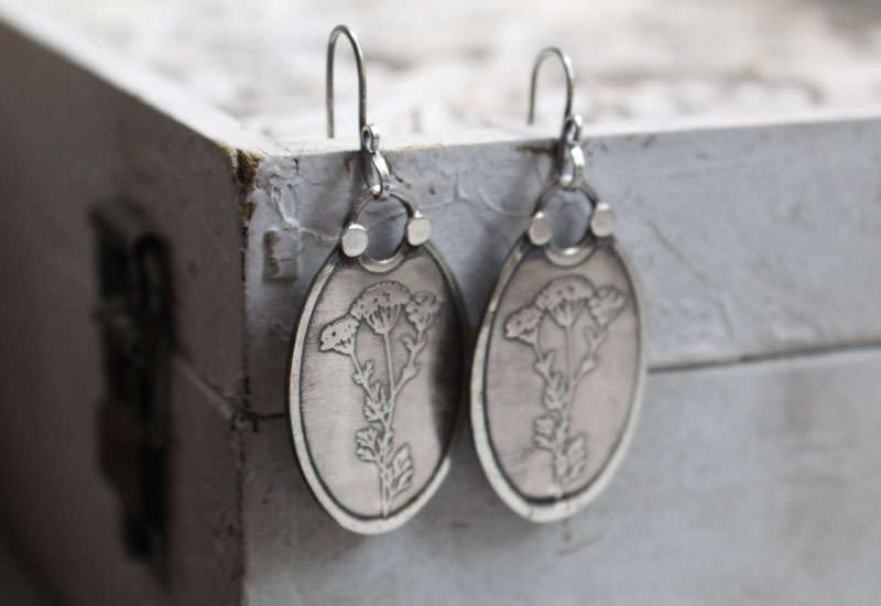 Heracleum, botanical earrings in sterling silver