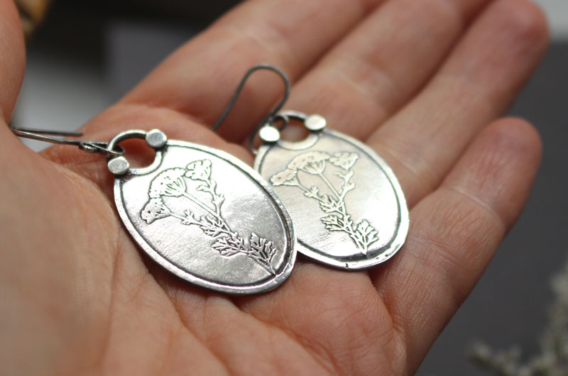 Heracleum, botanical earrings in sterling silver