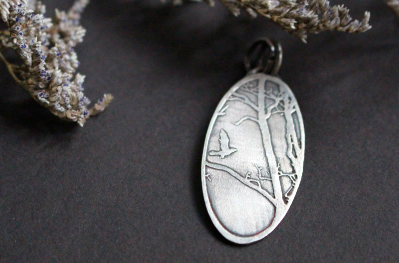 Hope, bird in the forest pendant in sterling silver