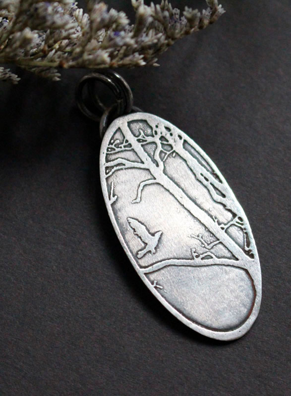 Hope, bird in the forest pendant in sterling silver