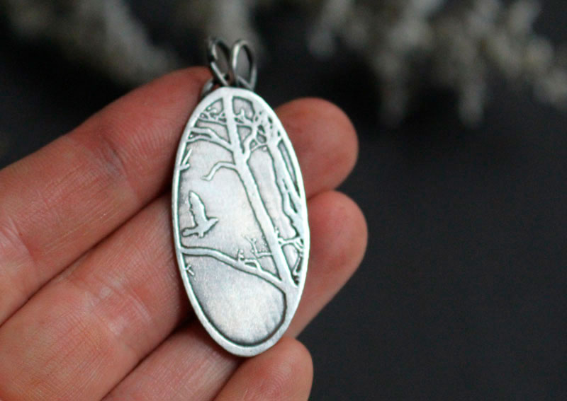 Hope, bird in the forest pendant in sterling silver