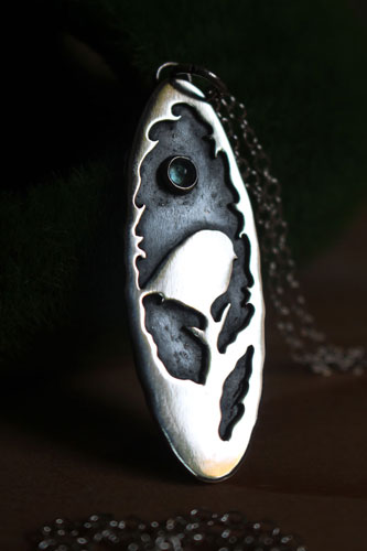 I will spread my wings, bird and branch necklace in silver and blue zircon