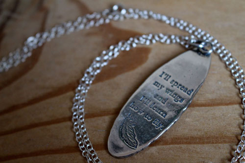 I will spread my wings, bird and branch necklace in silver and blue zircon