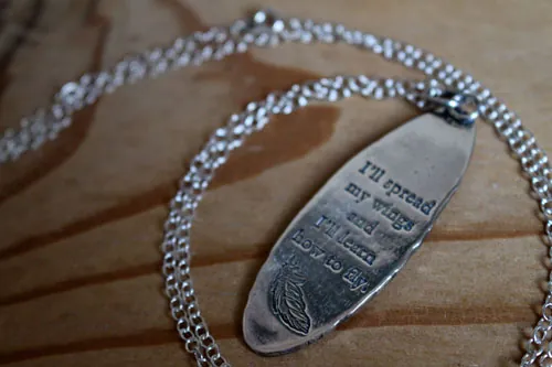 I will spread my wings, bird and branch necklace in silver and blue zircon