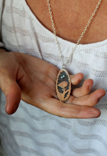 I will spread my wings, bird and branch necklace in silver and blue zircon