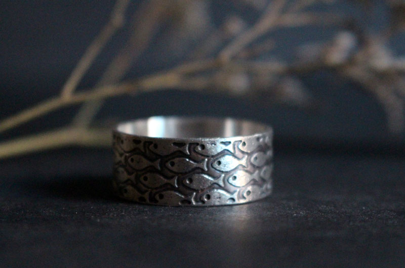 In harmony, fish ring in sterling silver