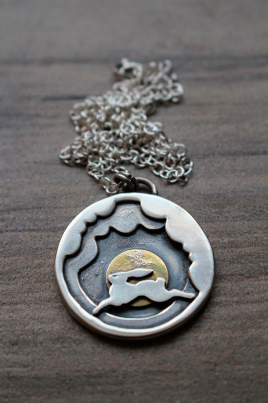 In my dreams, hare in the clouds necklace in silver and brass