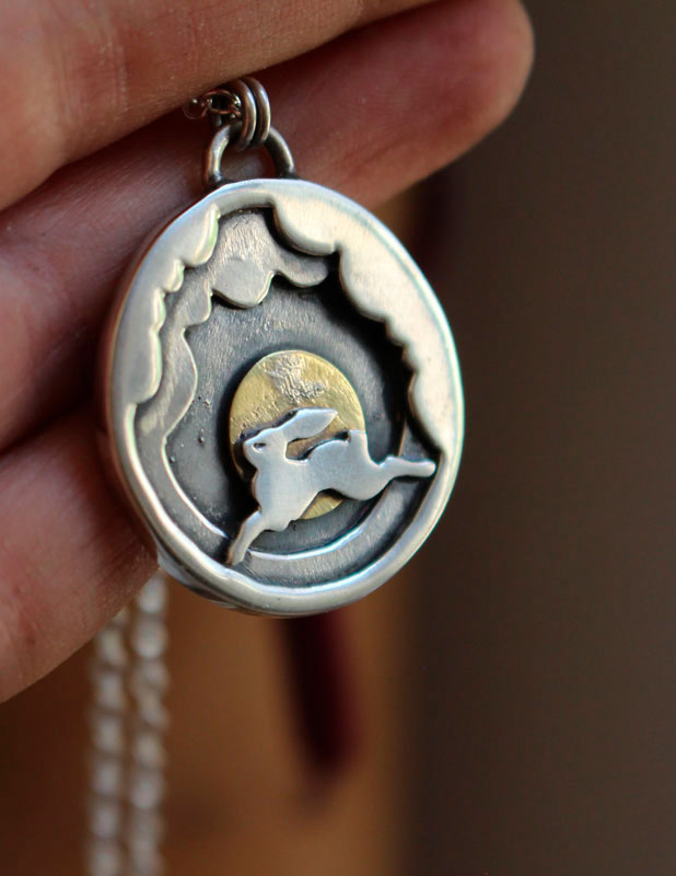 In my dreams, hare in the clouds necklace in silver and brass