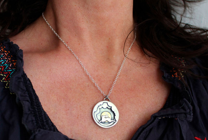 In my dreams, hare in the clouds necklace in silver and brass