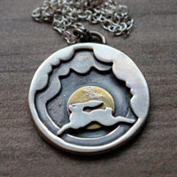 In my dreams, hare in the clouds necklace in silver and brass