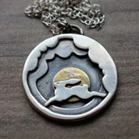 In my dreams, hare in the clouds necklace in silver and brass