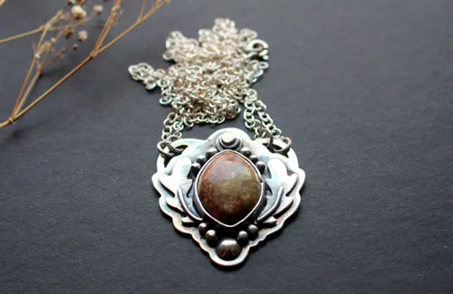 In the heart of the oak, Celtic tree necklace in silver and autumn jasper
