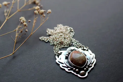 In the heart of the oak, Celtic tree necklace in silver and autumn jasper