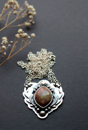 In the heart of the oak, Celtic tree necklace in silver and autumn jasper