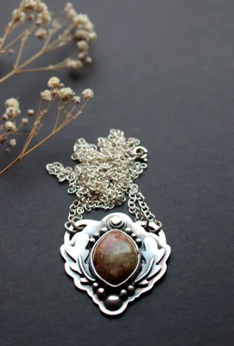 In the heart of the oak, Celtic tree necklace in silver and autumn jasper