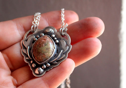 In the heart of the oak, Celtic tree necklace in silver and autumn jasper