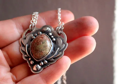 In the heart of the oak, Celtic tree necklace in silver and autumn jasper