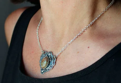 In the heart of the oak, Celtic tree necklace in silver and autumn jasper