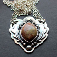 In the heart of the oak, Celtic tree necklace in silver and autumn jasper
