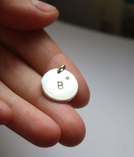Initial medal, personalized letter pendant in sterling silver