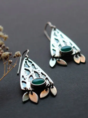 Inner forest, tree earrings in sterling silver and aventurine