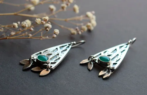 Inner forest, tree earrings in sterling silver and aventurine