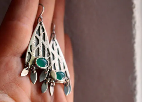 Inner forest, tree earrings in sterling silver and aventurine