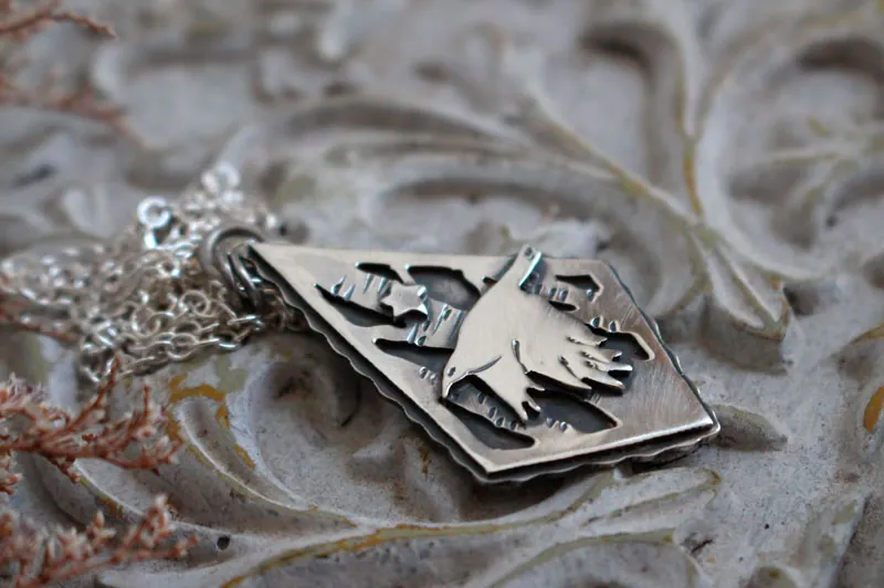 Instinct, raven and star necklace in sterling silver