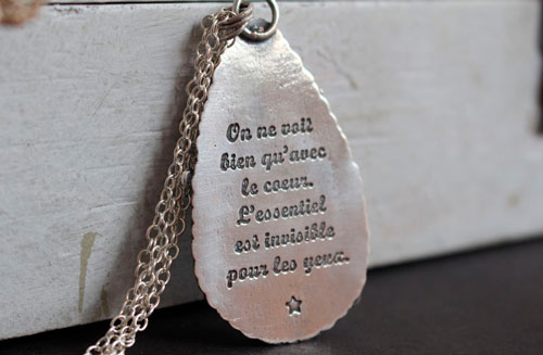 Invisible to the eye, Little Prince quote necklace in silver and labradorite