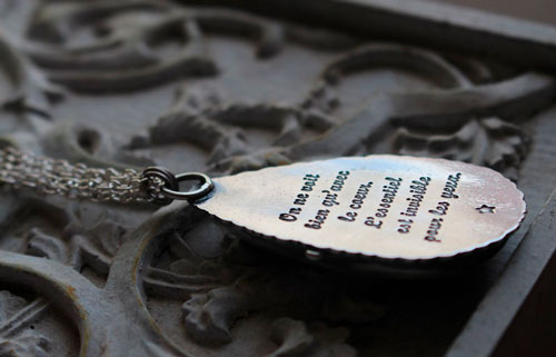 Invisible to the eye, Little Prince quote necklace in silver and labradorite