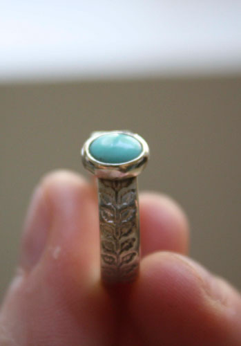 Ipomoea, climbing plant ring in silver and turquoise