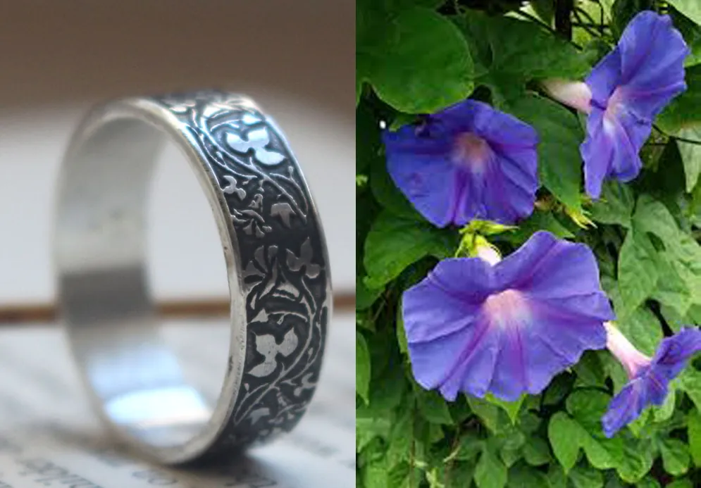 Ipomoea, flower ring in sterling silver