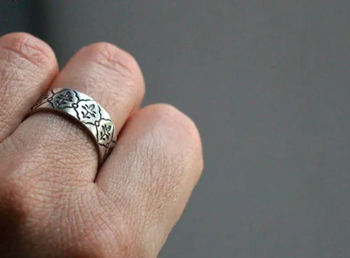 Iris, Art Nouveau flower ring in sterling silver