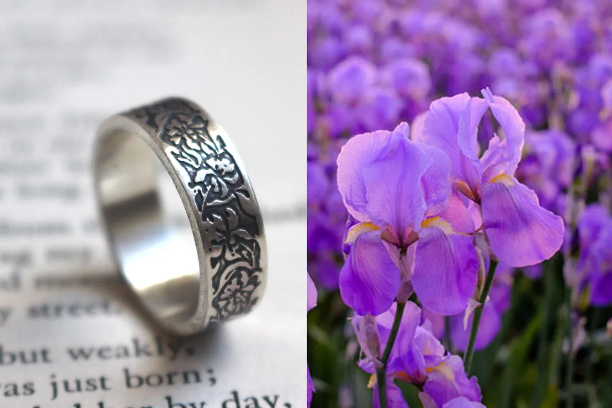 Iris, flower ring in sterling silver