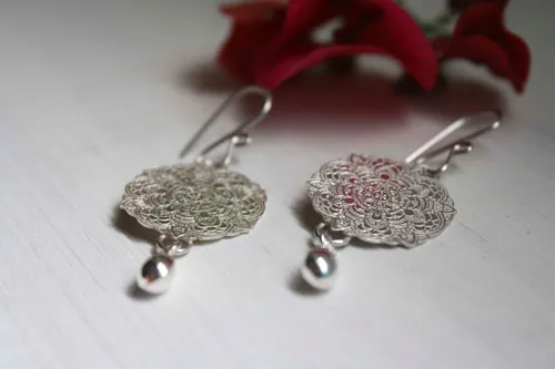 Ishaia, mandala earrings in sterling silver